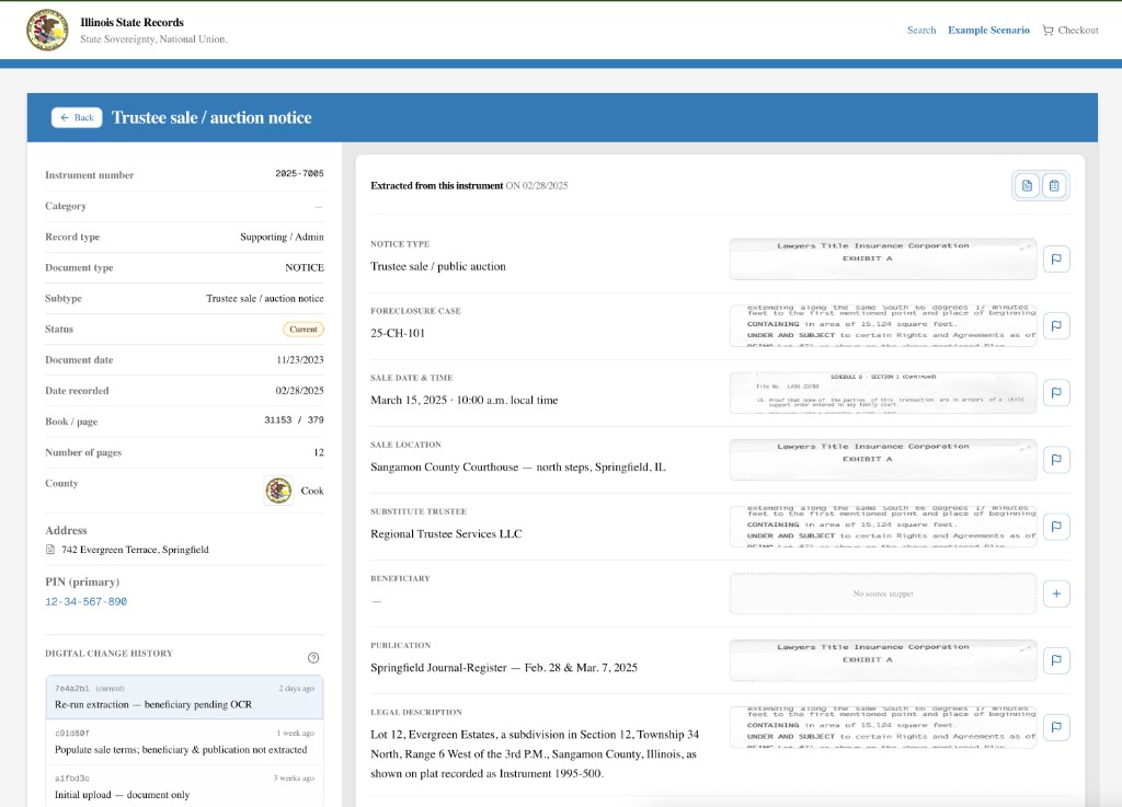 Instrument detail with extracted fields