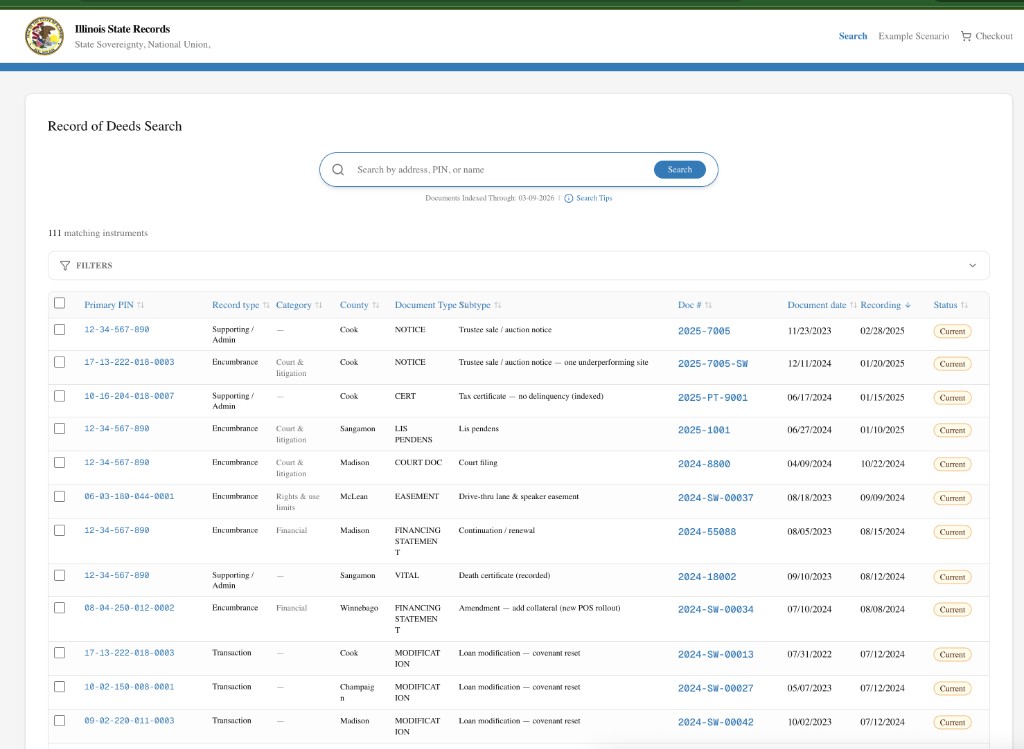 Record of deeds search results